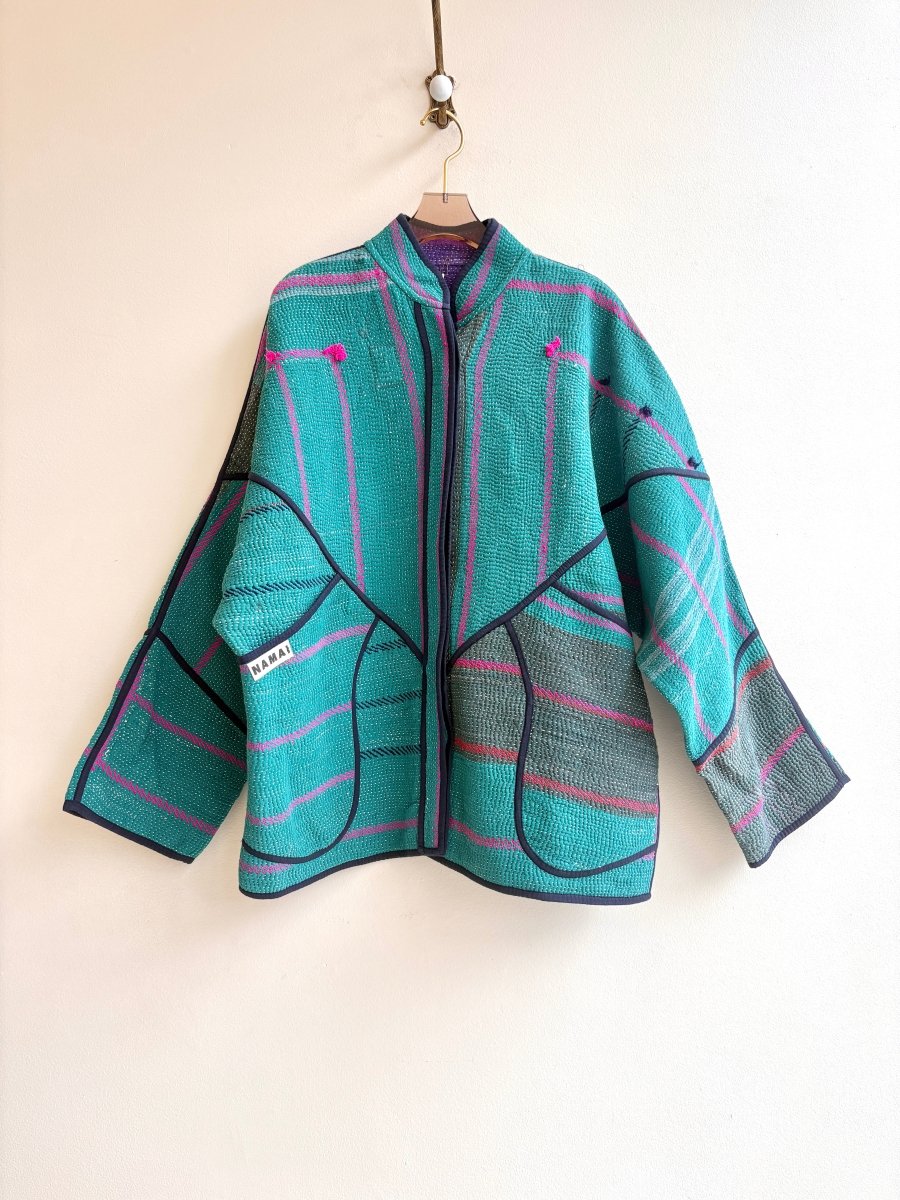 Reversible Ladhiya Quilted Jacket in Colors Dark Cyan, Bright Pink, Navy & Grape, Dark Cyan, Taupe - Made X Hudson