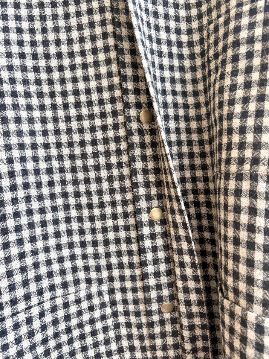 Utility Shirt Snap Up in Black & Tan Checkered Pattern w/ Patch Pockets - Made X Hudson