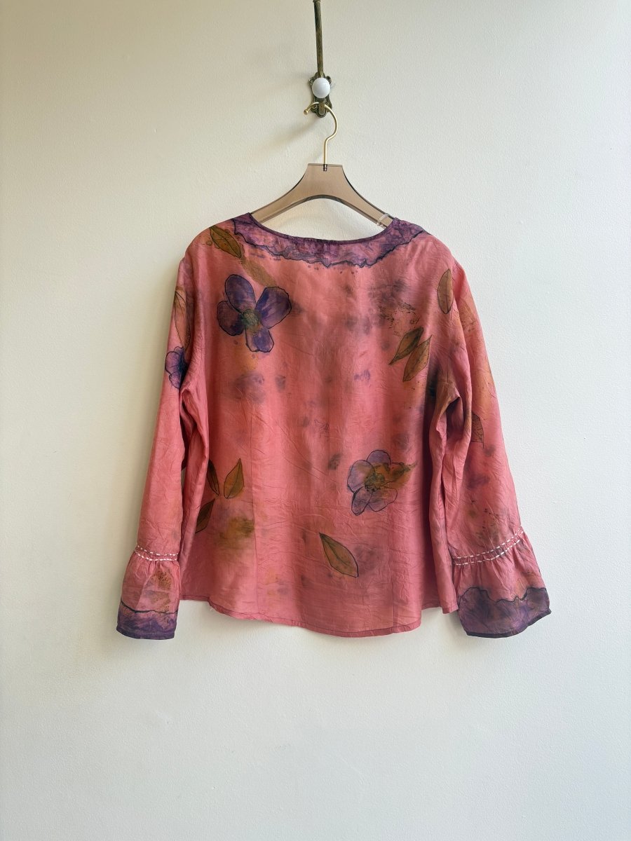 Coral & Violet Eco Printed & Hand Drawn Button Up Shirt (Reworked) - Made X Hudson