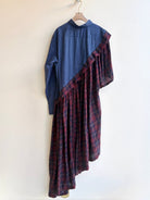 Asymmetric Shirtwaist Dress in Blue & White Dotted with Red & Navy Plaid Skirt (Reworked) - Made X Hudson