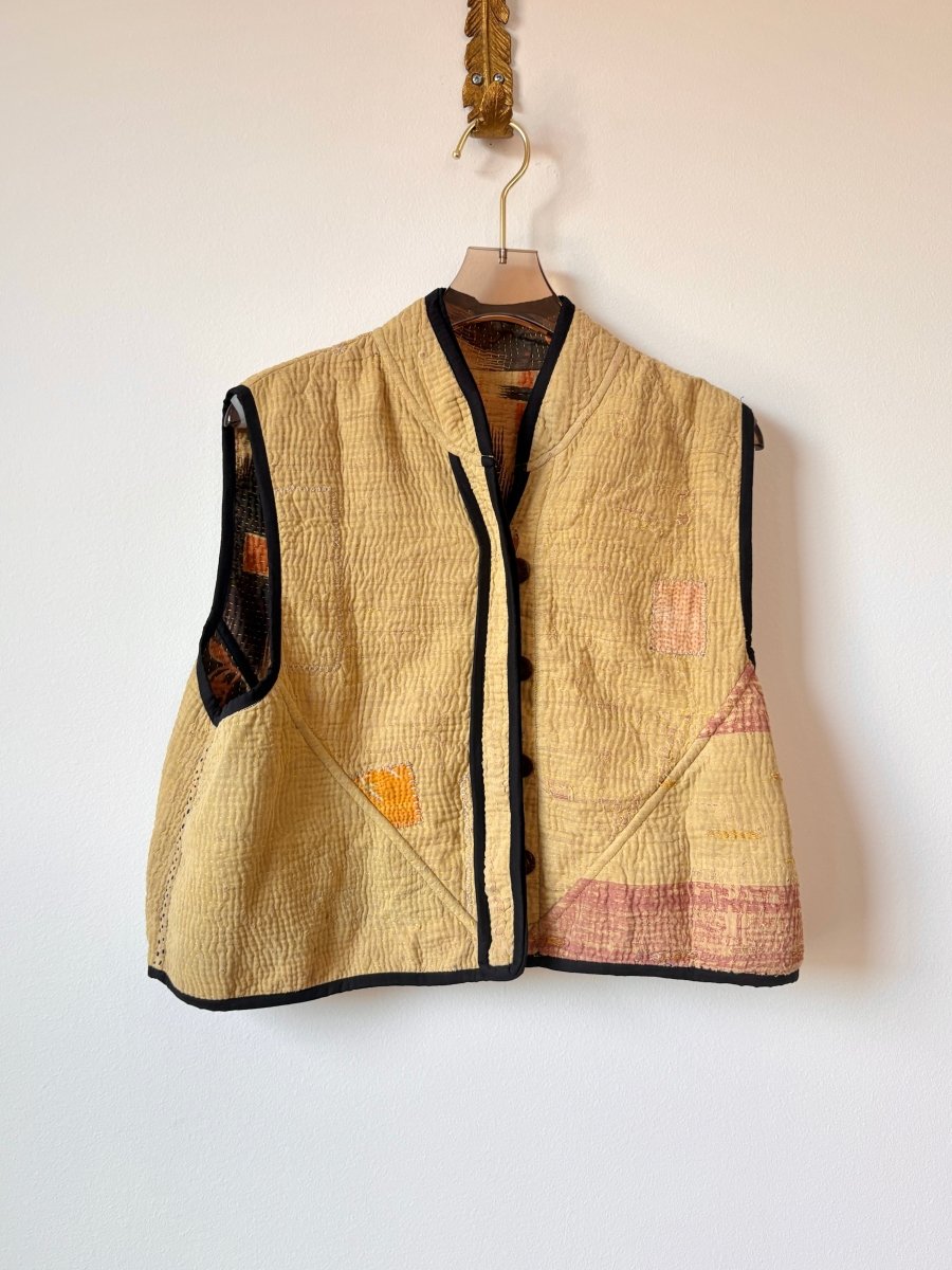 Reversible Kaira Quilted Cropped Vest in Colors Beige, Orange, Black, Yellow & Soft Yellow, Mauve - Made X Hudson