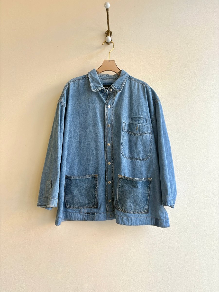 Multi - Pocket Denim Shirtjacket with Quilted Back and Silver Snaps (Reworked) - Made X Hudson