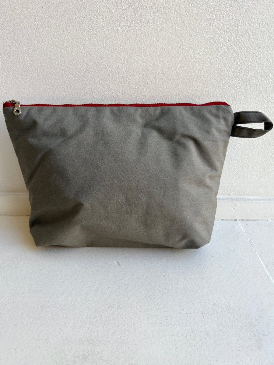 Grey Trench Coat Travel Pouch w/ Olive Buttons (Reworked) - Made X Hudson