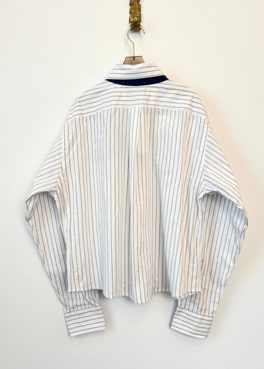 The James Top | White Diamond with Grey Stripe and Navy Dot Tie (Reworked) - Made X Hudson