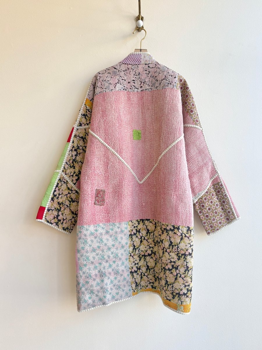 Reversible Sai Long Trench Quilted Jacket in Colors Blush, Ochre, Red, Sage & Red, Tan, Lavender, Yellow - Made X Hudson