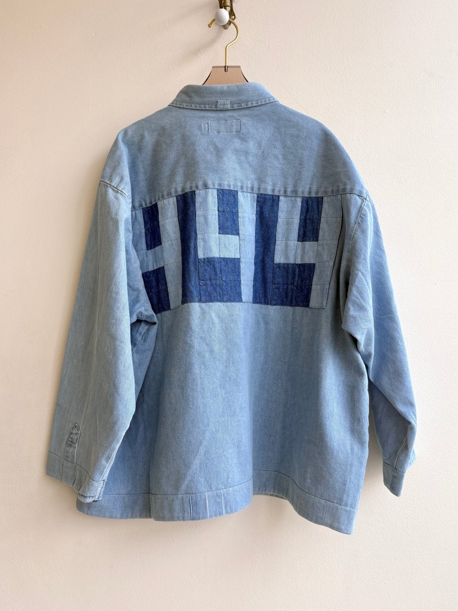 Angel Number "444" Light Blue Denim Shirtjacket w/ Patch Pockets (Reworked) - Made X Hudson