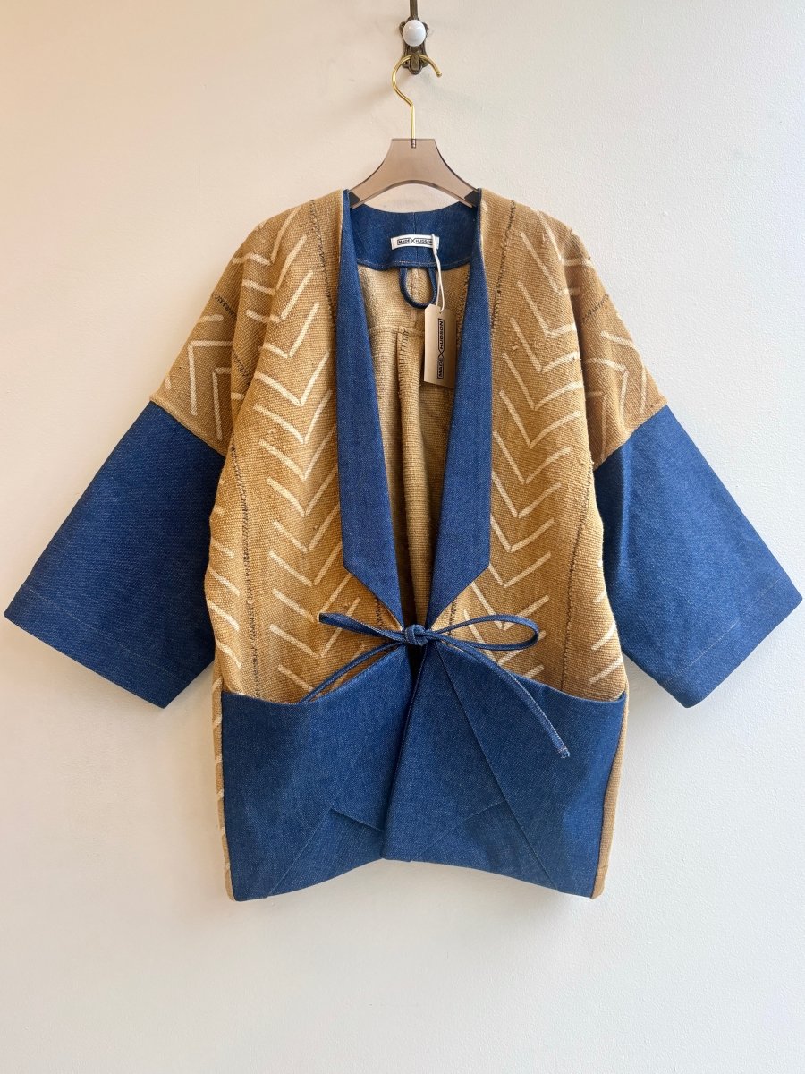 Golden Mud Cloth And Blue Vintage Denim Chore Jacket - Made X Hudson