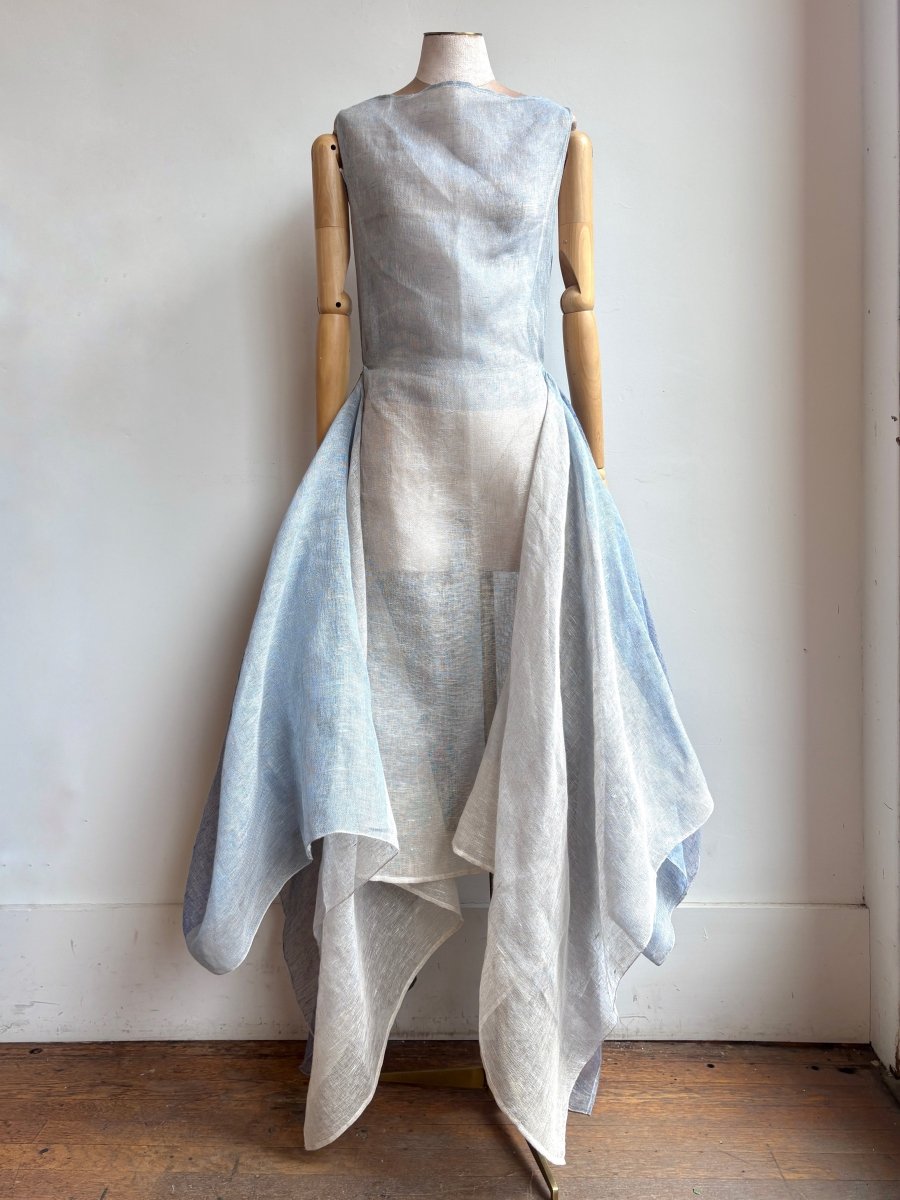 Sheer Zero-Waste Dress in Linen Ombré Shades of Blue - Made X Hudson