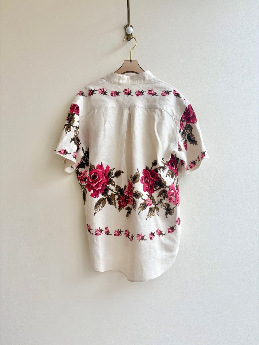 Roses Popover Shirt in Ivory, Red, & Green - Made X Hudson