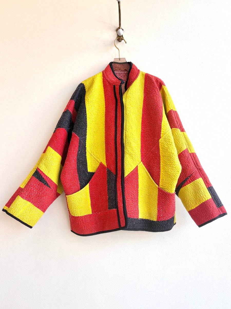 Reversible Ladhiya Quilted Jacket in Colors Terracotta, Tan & Carrot Orange, Highlighter Yellow, Black - Made X Hudson