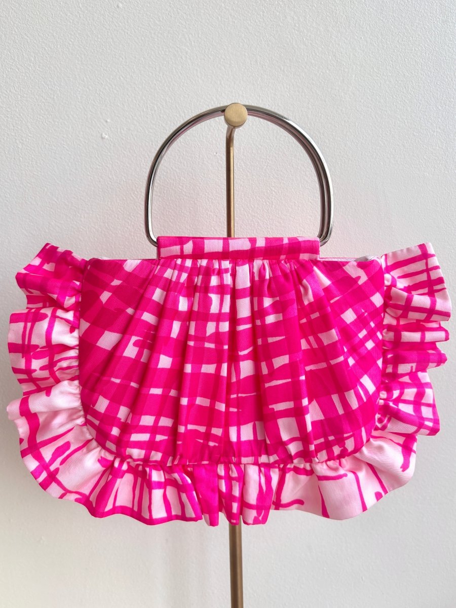 Fuchsia Painted Plaid Gathered Minnie Ruffle Bag - Made X Hudson