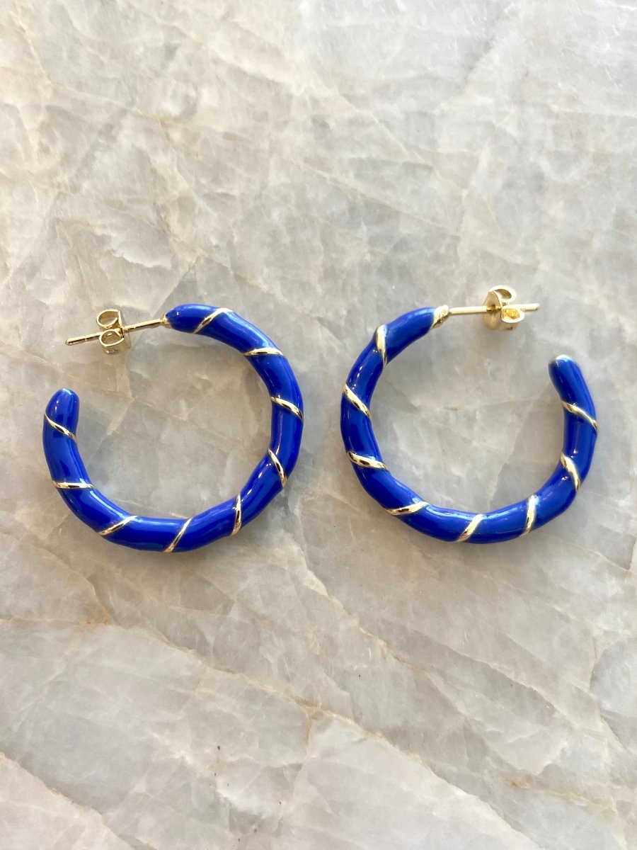 Blue Enamel Hoops w/ Gold Banding (Enamel) - Made X Hudson