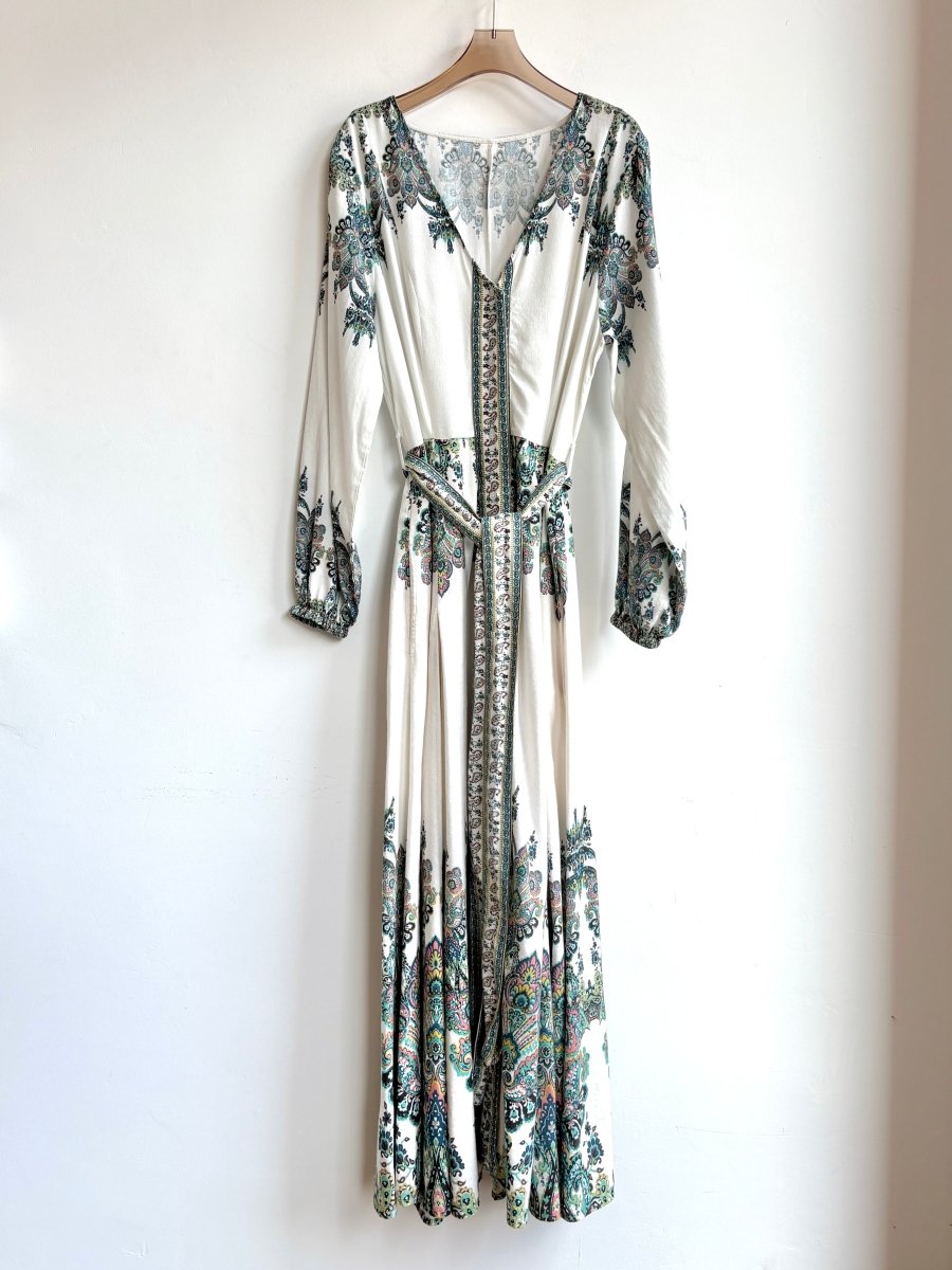 White & Turqouise Paisley Printed Maxi Dress (Vintage) - Made X Hudson