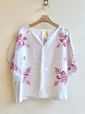 Magenta and Baby Pink Cross Stitch V - Neck | Picnic Top - Made X Hudson