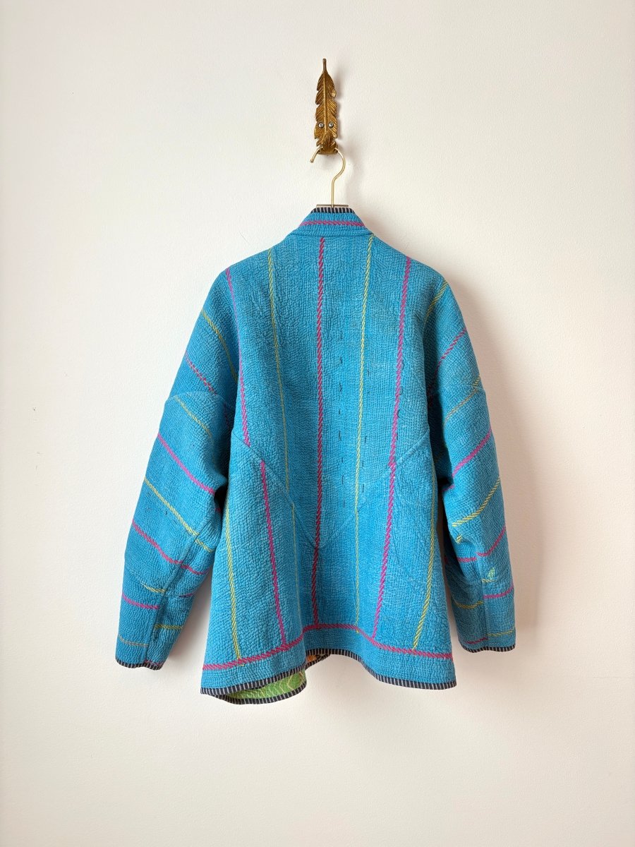 Reversible Ladhiya Quilted Jacket in Lime, Orange, Pink & Bright Blue - Made X Hudson