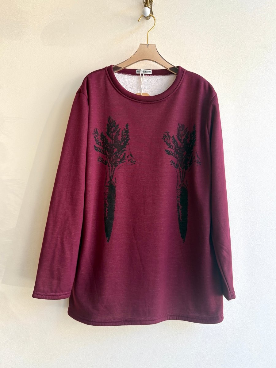Burgundy Carrot Print Sweatshirt (Reworked) - Made X Hudson