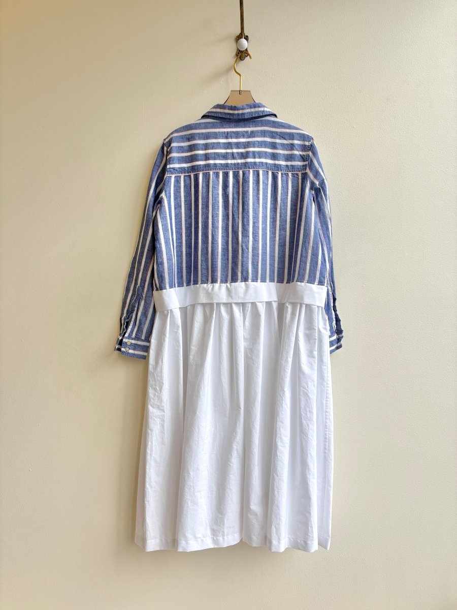 Empire Shirtwaist Dress in Blue Faded Rainbow Stripe & White (Reworked) - Made X Hudson