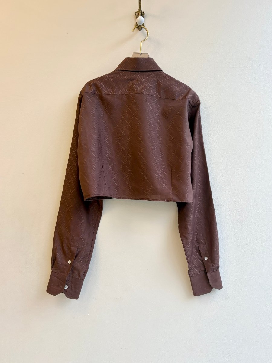 Chocolate Plaid Annette Crop Top w/ Brown Embroidered “Apres” (Reworked) - Made X Hudson