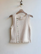 Cream Cotton Sweater Vest w/ Sea Glass Buttons - Made X Hudson