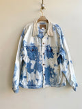 Blue Acid Wash Denim Jacket w/ Cream Imitation Leather Collar - Made X Hudson