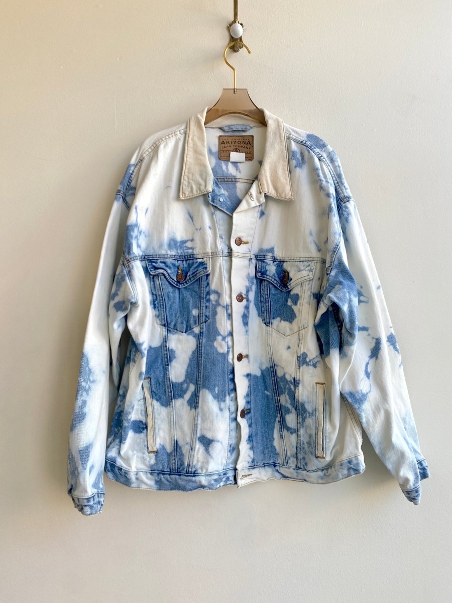 Blue Acid Wash Denim Jacket w/ Cream Imitation Leather Collar - Made X Hudson