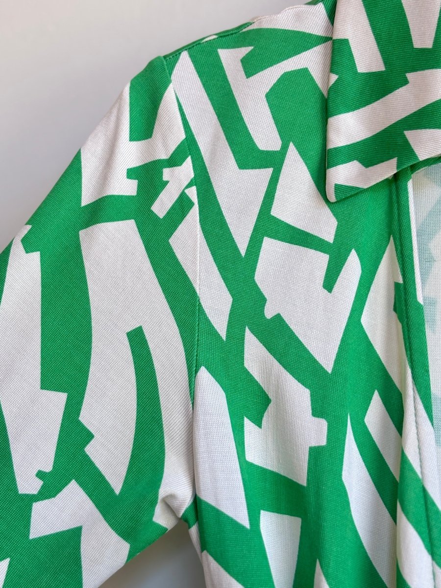 Diane von Furstenberg | Green & White Geometric Print Wrap Dress (Vintage) - Made X Hudson