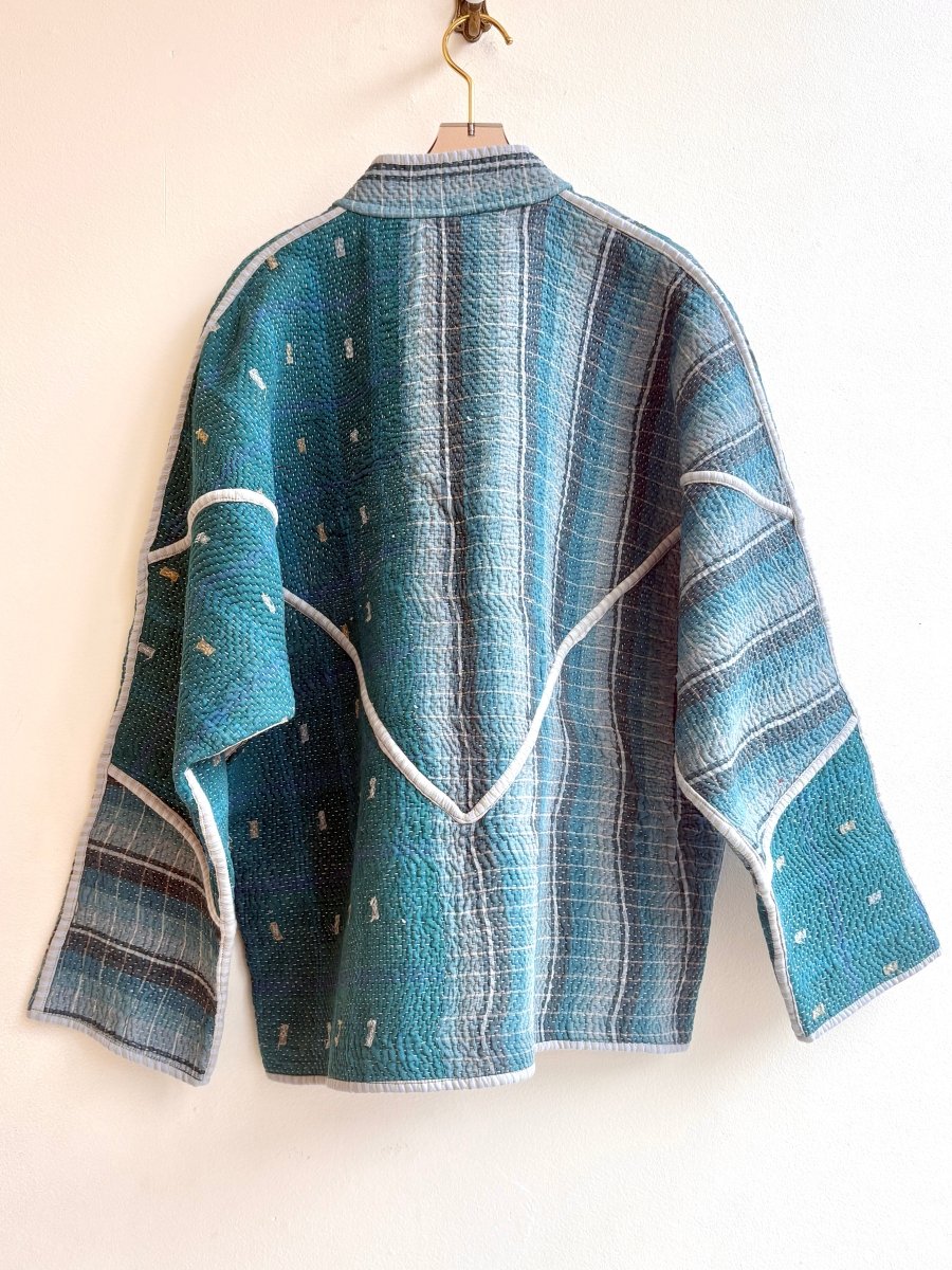 Reversible Ladhiya Quilted Jacket in Colors Deep Cyan, Mist Blue, Grey, Yellow & Purple, Ocher, Hibiscus, Teal - Made X Hudson
