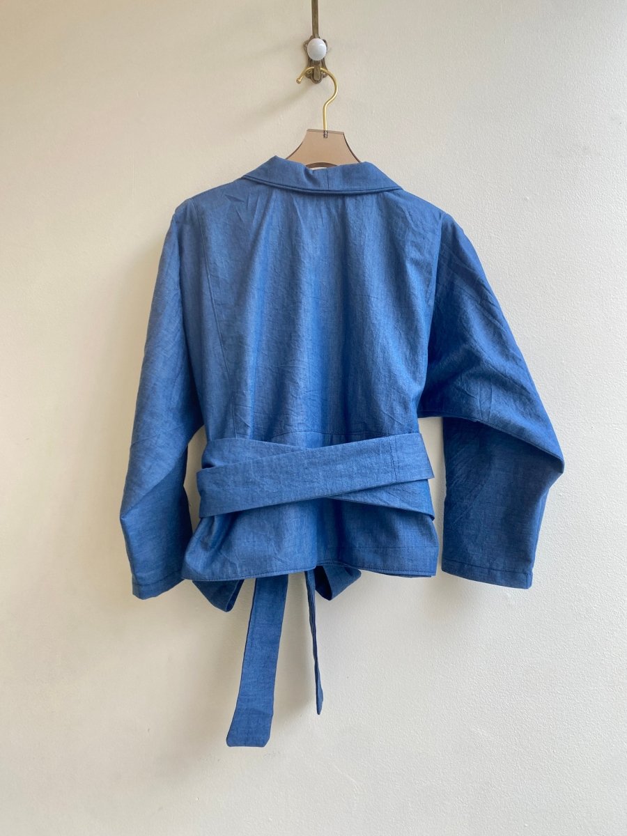 Blue Cotton Zero Waste Front Wrap Tie Top - Made X Hudson