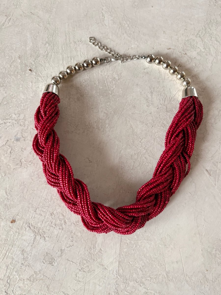 Vintage Matte Burgundy Micro Beaded Necklace (Vintage) - Made X Hudson