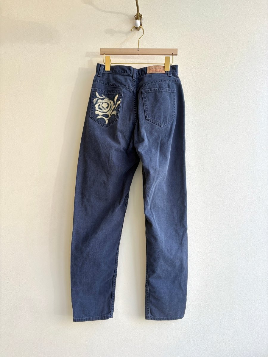 Mirrored Folk Floral Jeans in Dusky Blue | Hand Painted (Reworked) - Made X Hudson