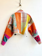 Reversible Kaira Quilted Cropped Jacket in Colors Purple Plaid, Cream, Baby Blue & Carrot Orange, Teal Blue, Yellow, Cream - Made X Hudson