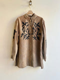 Rabbit and Floral Hex Charger Button up in Fawn | Hand Painted (Reworked) - Made X Hudson