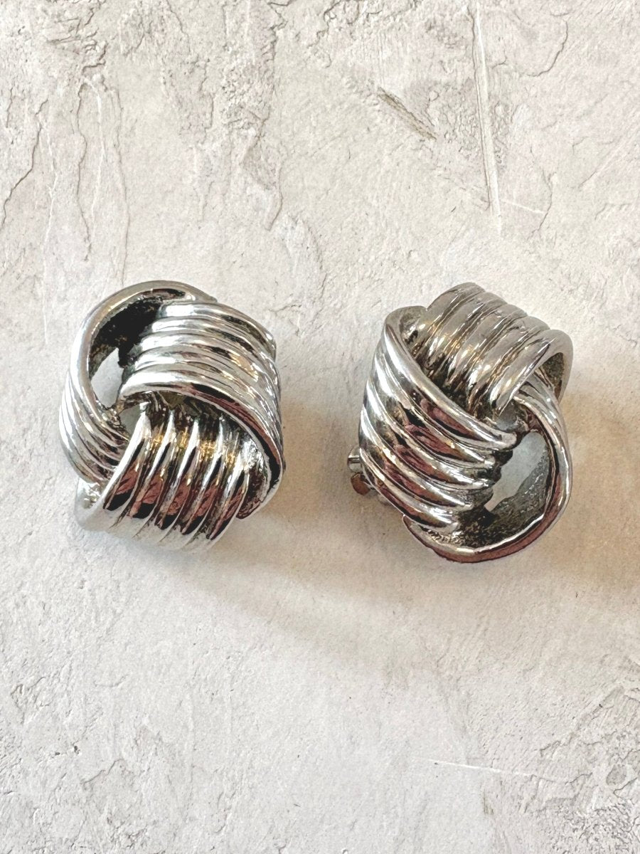 Silver Tone Classic Big Knots Clip On Earrings (Vintage) - Made X Hudson