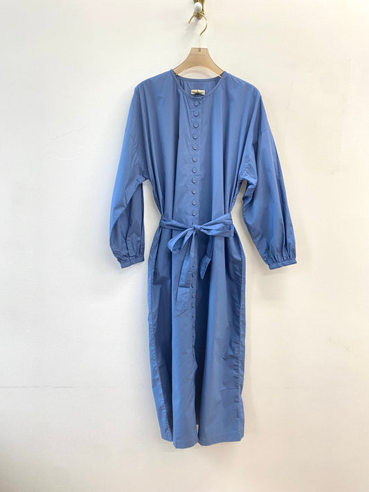 Blue Button Down Waist Tie Frankie Dress