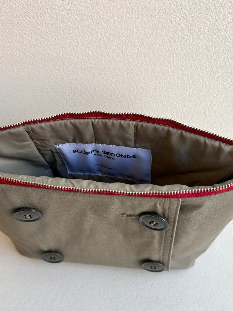 Grey Trench Coat Travel Pouch w/ Olive Buttons (Reworked) - Made X Hudson