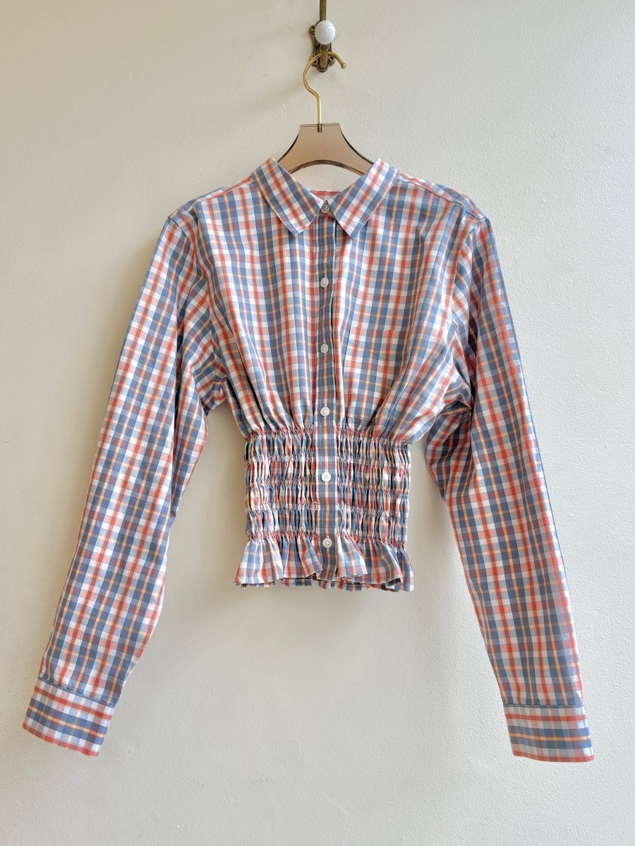 The George Top | Carrot and Steel Blue Plaid with Smocked Waist (Reworked) - Made X Hudson