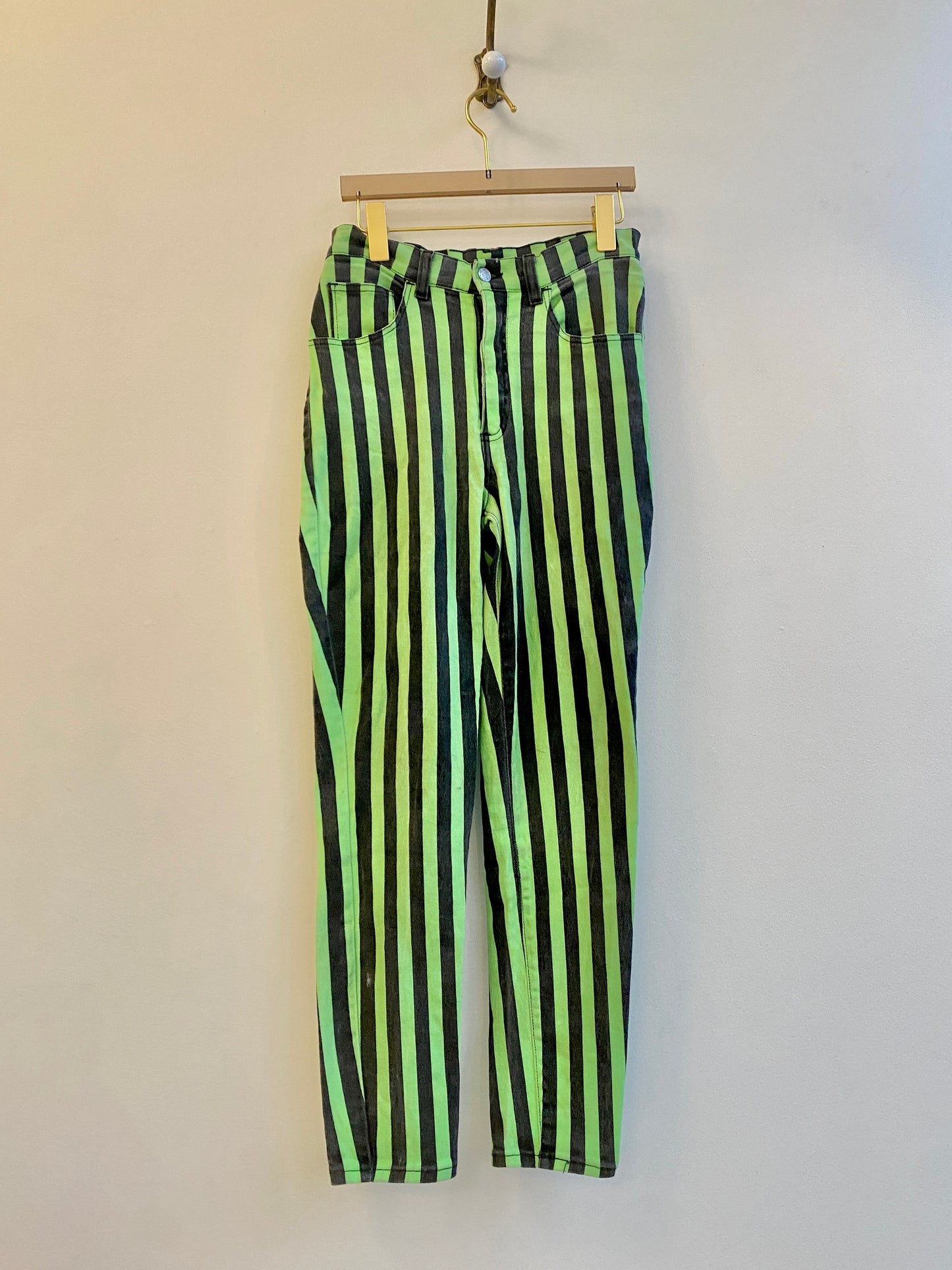 80's Green & Black Stripped Cotton Pants (Vintage)