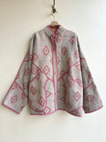 Reversible Ladhiya Quilted Jacket in Colors Taupe, Coral, Tomato & Blush, Tomato - Made X Hudson