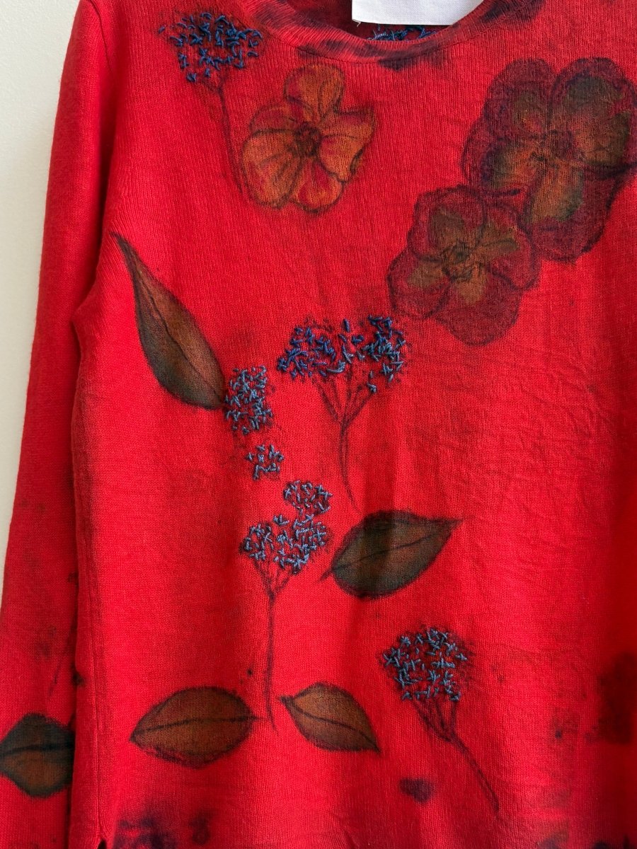 Red Poppy Blue Embroidered Cashmere Sweater (Reworked) - Made X Hudson
