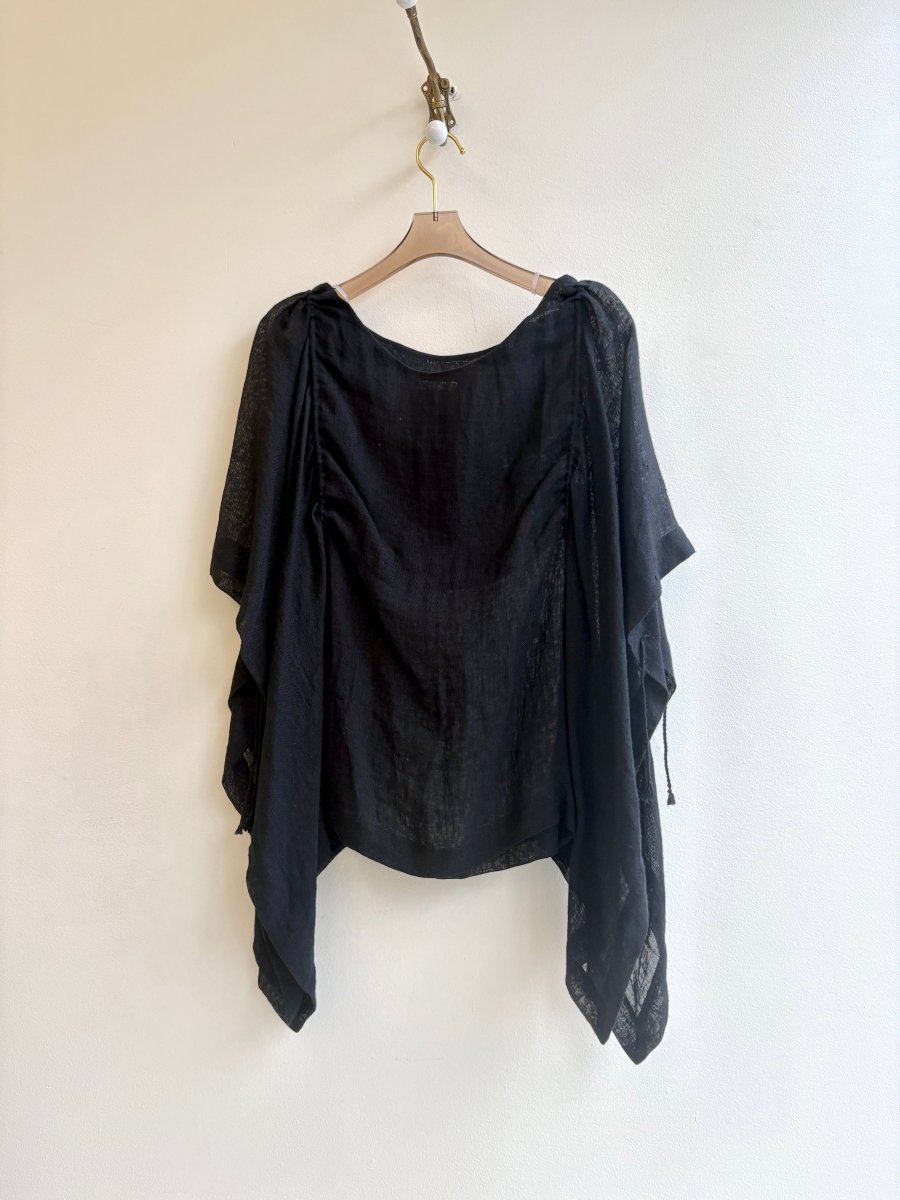 Black Linen Adjustable Cape Top | 2D - Made X Hudson
