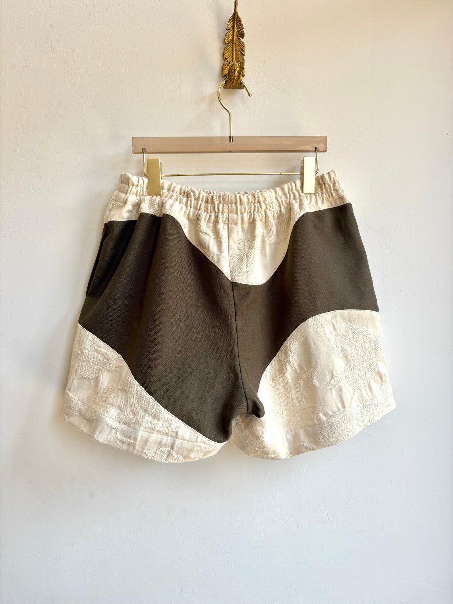 Moss Hemp - Cotton Canvas & Ivory Cotton Brocade Wave Shorts - Made X Hudson