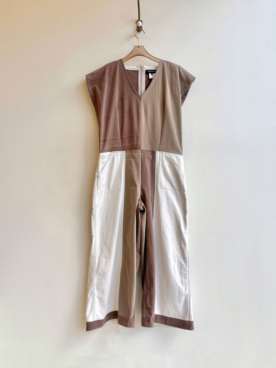 Tan & Cream Patchwork Denim Jumpsuit - Made X Hudson