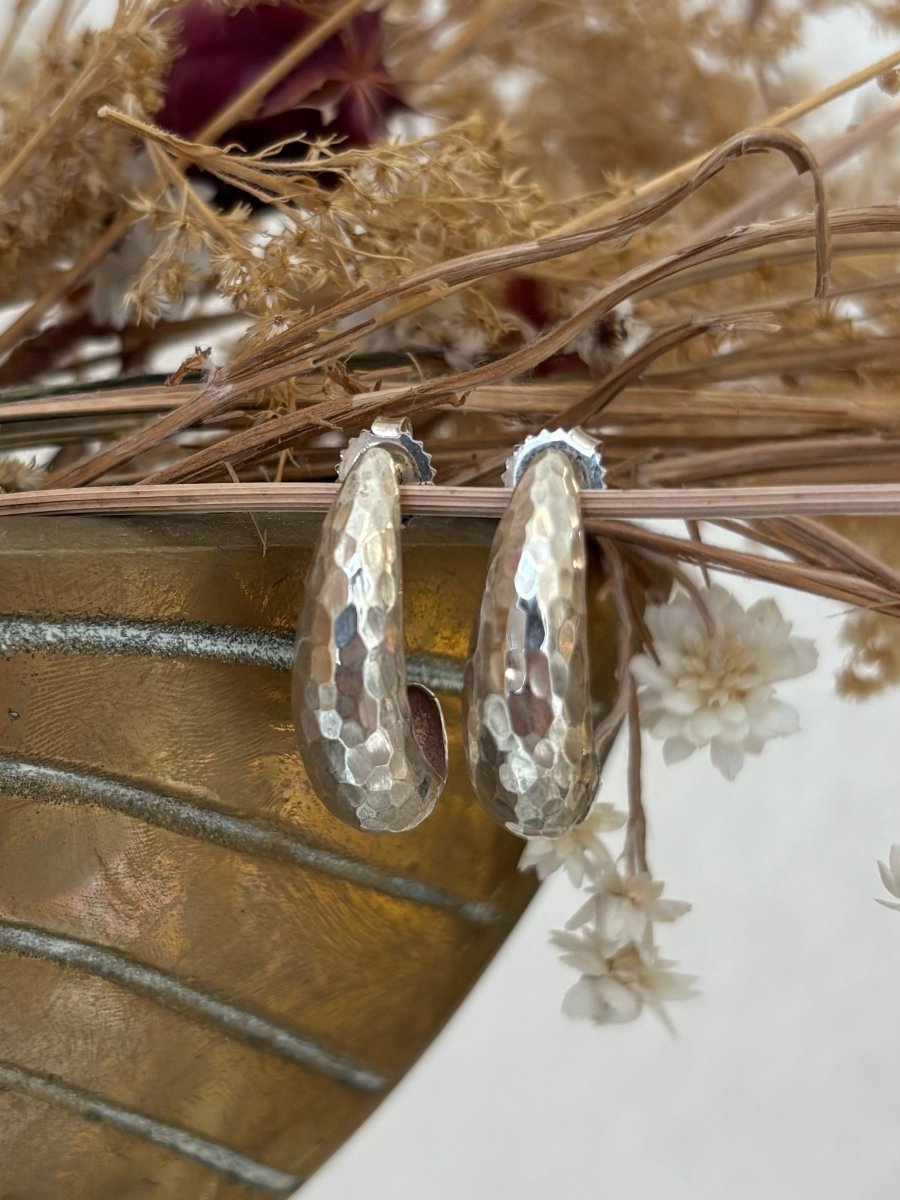 Hammered Open Hoops Sterling Silver Earrings - Made X Hudson