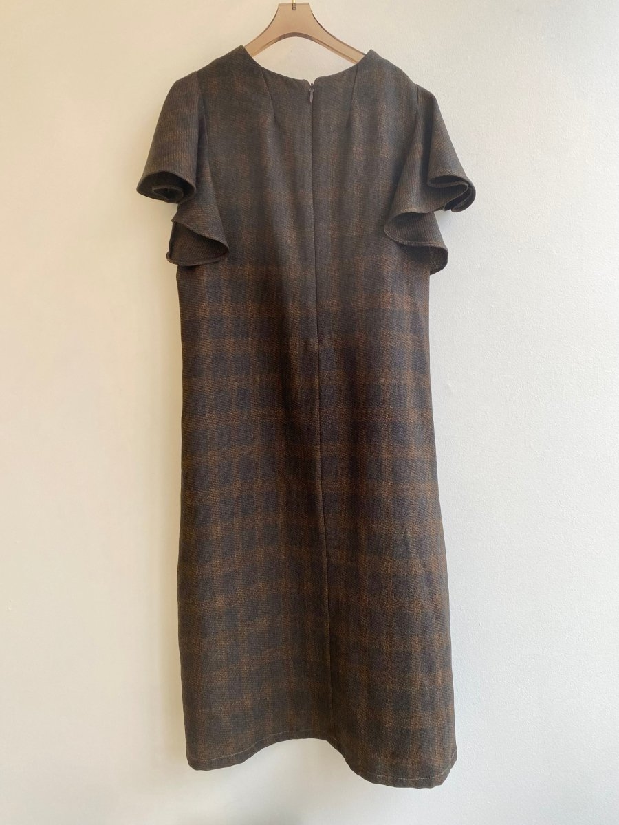 Brown Flannel Chore Dress with Flutter Sleeve - Made X Hudson