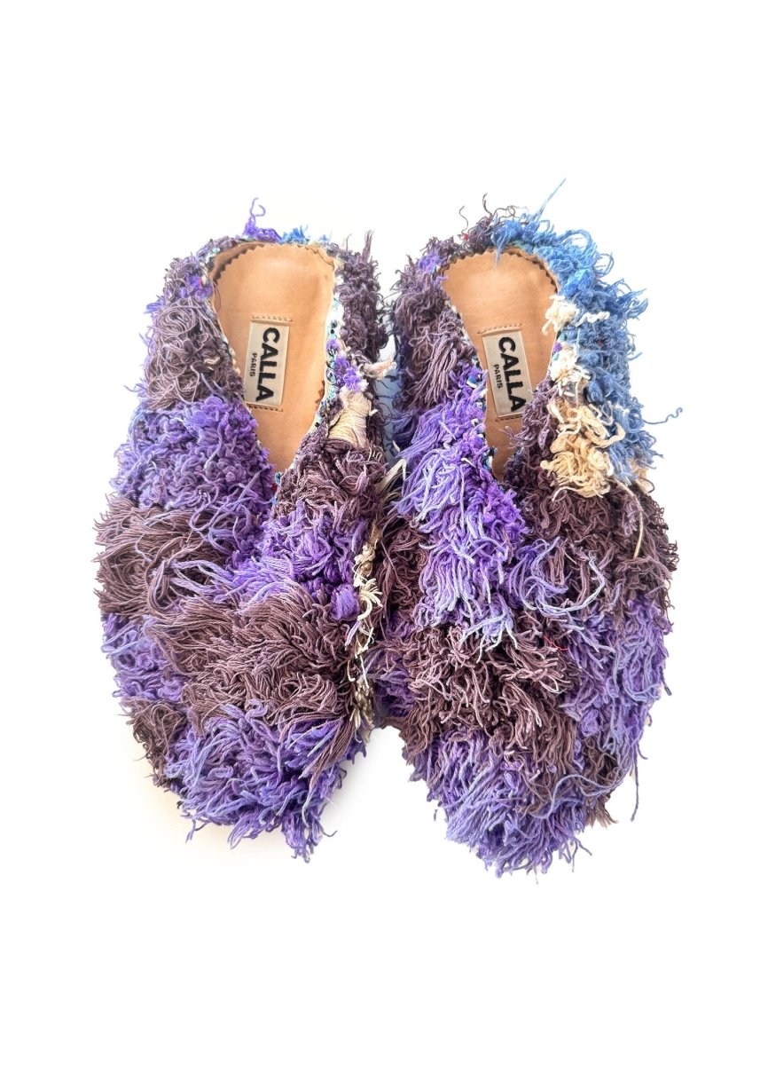 Aili Babouche Mules “Victoria” In Iris, Cornflower and White (Multiple Sizes) - Made X Hudson