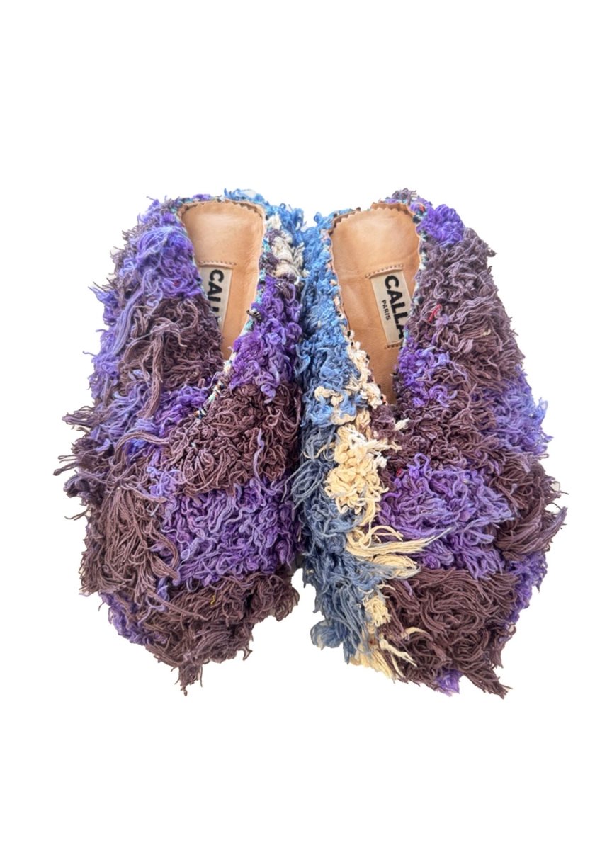 Aili Babouche Mules “Victoria” In Iris, Cornflower and White (Multiple Sizes) - Made X Hudson