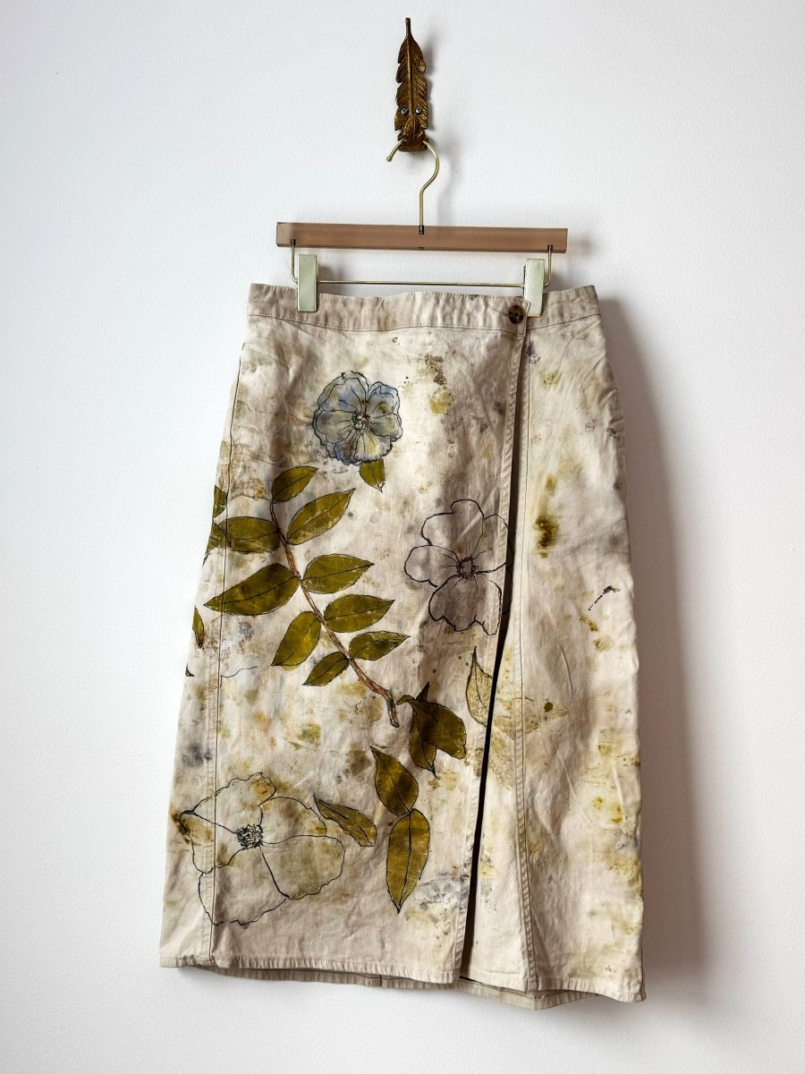 Canvas Eco - Printed & Hand Drawn Wrap Skirt w/ Blue Flowers (Reworked) - Made X Hudson