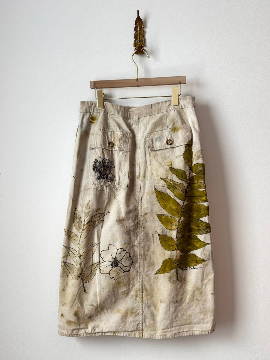 Canvas Eco - Printed & Hand Drawn Wrap Skirt w/ Blue Flowers (Reworked) - Made X Hudson