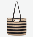 Catalina Double Handle Straw Tote Bag in Black and Neutral - Made X Hudson