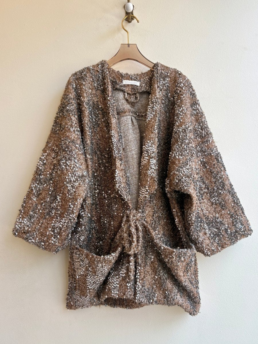 Chestnut Brown and Dove Grey Sequin Textured Wool Chore Jacket - Made X Hudson